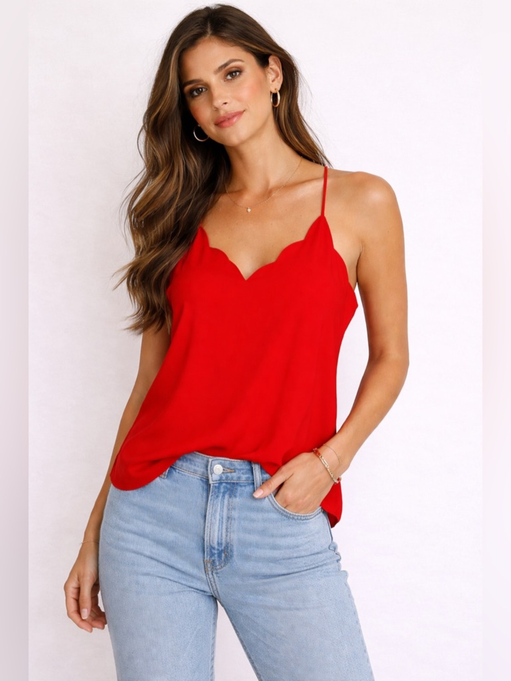 J.Crew Red Scalloped Cami Top Size 6 Strappy‎ Tank